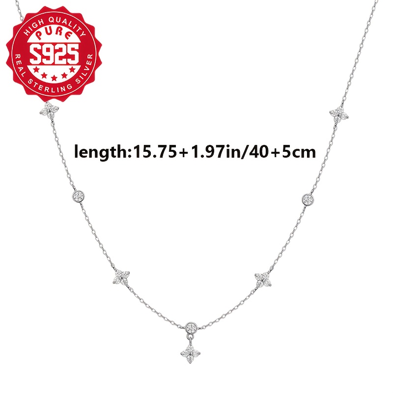 925 Silver Floral Pendant Necklace with Zirconia Stones